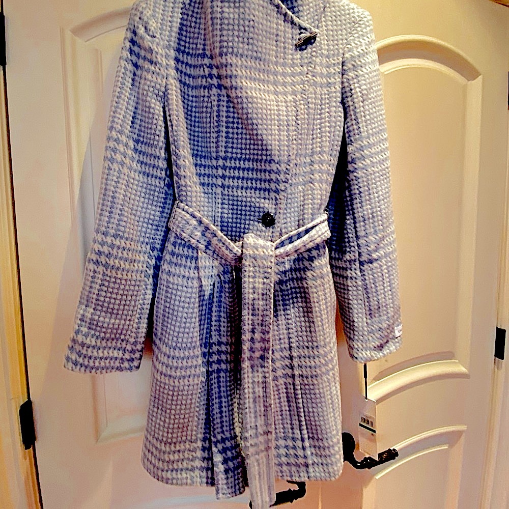 Beautiful baby blue and white coat by size large new with tags